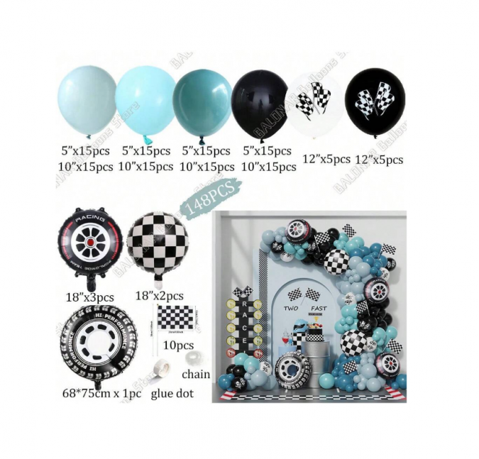 Комплект за арка 148 бр. фолиеви и латексови балони Спортни коли, формула /Ch/