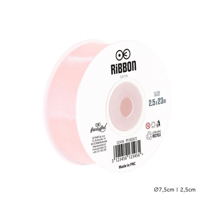 Сатенена лента, цвят светло бебешко розов, 2,5х23м /Pp/