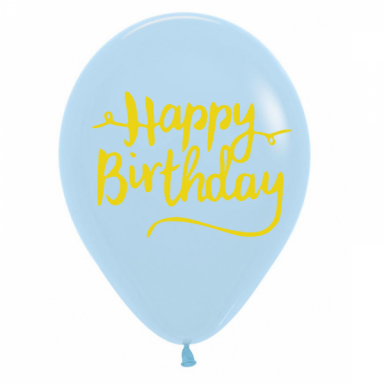 Балон син със златен печат Happy Birrthday 30 см диаметър, микс цветове 6 бр. в пакет