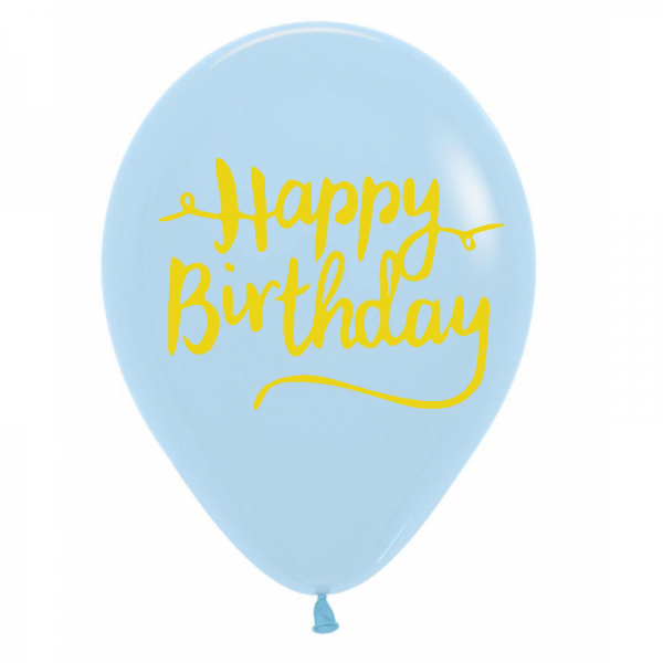 Балон син със златен печат Happy Birrthday 30 см диаметър, микс цветове 6 бр. в пакет