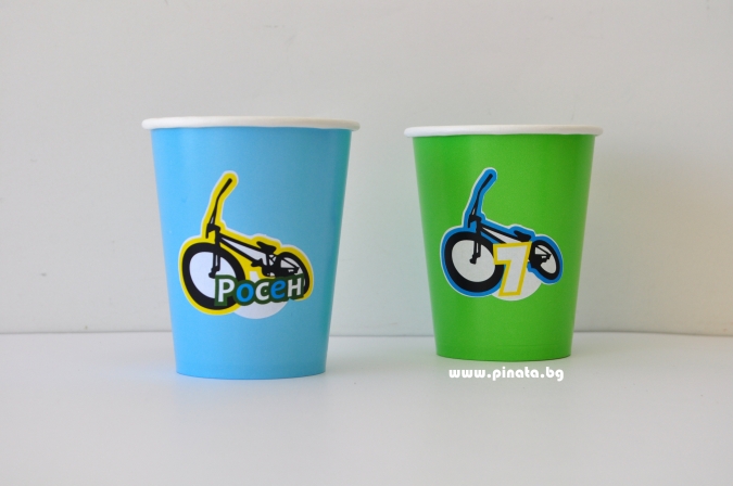 Персонализирана хартиена парти чашка 250 мл БМХ Колело, 6бр. пакет