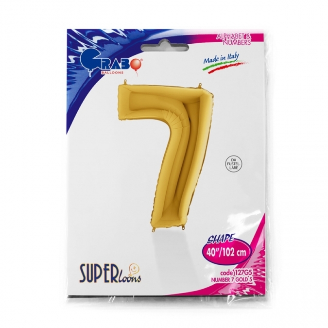 Фолиев балон цифра 7, цвят злато, 102см, Grabo Италия