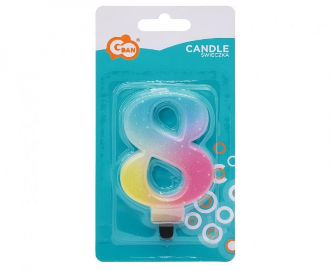 Свещичка цвят пастел дъга, цифра 8 /Gd/