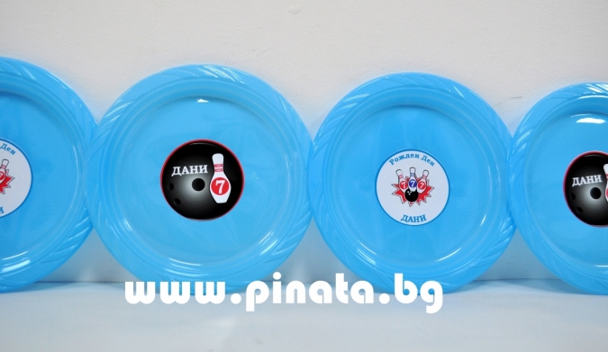 Персонализирана хартиена парти чинийка Боулинг, 6бр. пакет