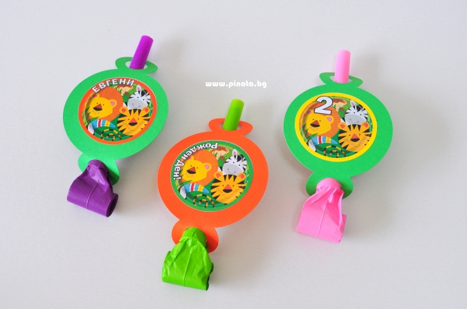 Персонализирана парти свирка Сафари, животни, джунгла, 5 бр. пакет