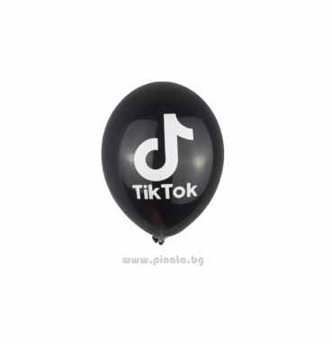 К-кт балони с печат Тик Ток, 26 см. диаметър, 10 бр. в опаковка, цвят черен /Gx/