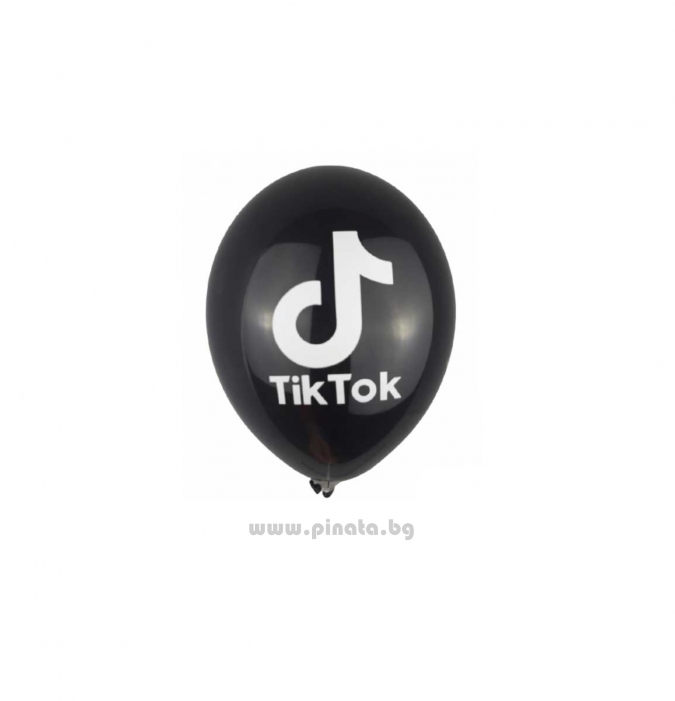 К-кт балони с печат Тик Ток, 26 см. диаметър, 10 бр. в опаковка, цвят черен /Gx/