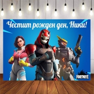 Винил за фон /декорация/ на детски рожден ден, Фортнайт, размер 100х70см