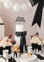 Топер за торта и декорация, Happy Birthday в черно /Pd/