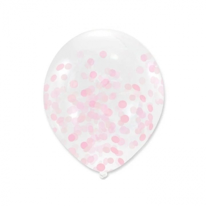 Комплект 10 бр. прозрачни балони със светло розови конфети, диаметър 30 см. /Pp/