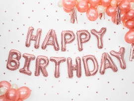 Надпис от фолиеви балони Happy Birthday, цвят розово злато 340х35 /Pd/