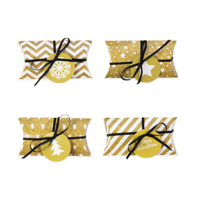 Кутийки за сладки или Коледни подаръчета в златно, 4бр. в пакет, 12,5х7см /Pp/