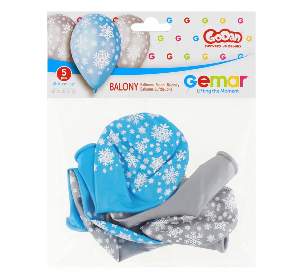Комплект 5 бр. премиум балони Снежинки / Snowflakes, металик, микс цветовe  /Gd/
