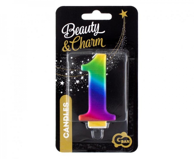 Свещичка металик цвят дъга, цифра 1 /Gd/
