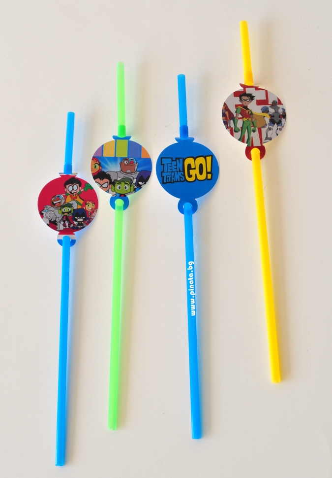 Парти сламки с облър Малките Титани, 10 бр. в пакет