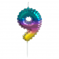 Свещичка, цвят металик дъга - преливащи цветове, цифра 9 /mb/