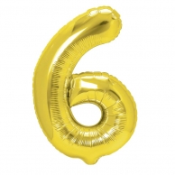 Фолиев балон цифра 6, цвят злато, 40см /Pp/