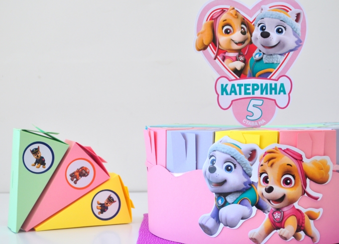 Хартиена торта с тематична декорация Пес Патрул Скай и Еверест