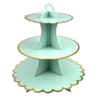 Стойка за мъфини зелена мента, със златен блестящ кант /Gx/