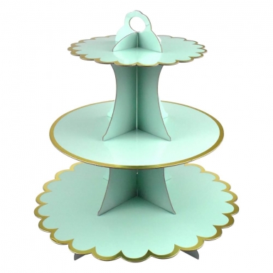 Стойка за мъфини зелена мента, със златен блестящ кант /Gx/