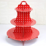 Стойка за мъфини цвят червен на бели точки, три нива /Gx/