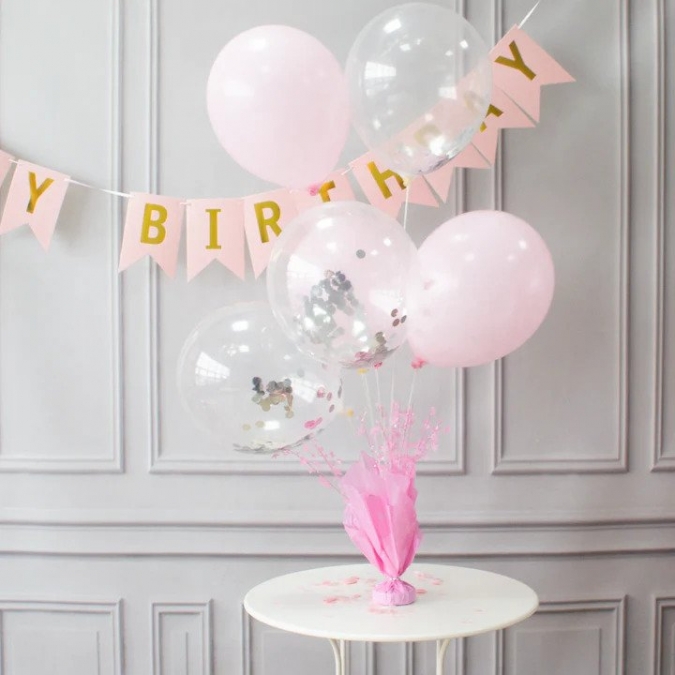 Декоративна стойка с тежест за 6 бр. балони, 72 см височина, цвят розов /Pp/