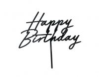 Топер за торта и декорация, Happy Birthday в черно /Pd/