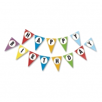 Банер гирлянд за декорация - шарени флагчета с текст Happy Birthday, 2,50 м дължина