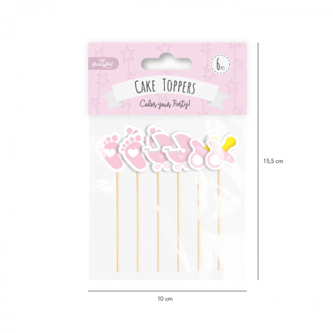 Топер за мъфини Биберон, количка, бебе момиче, 6 бр. в опаковка /Pp/