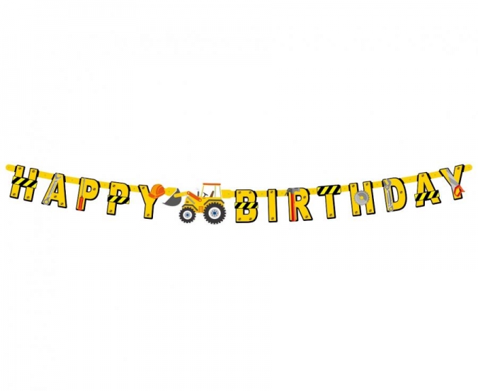 Банер гирлянд Строителни машини, Happy Birthday, 2,20м. /Gd/