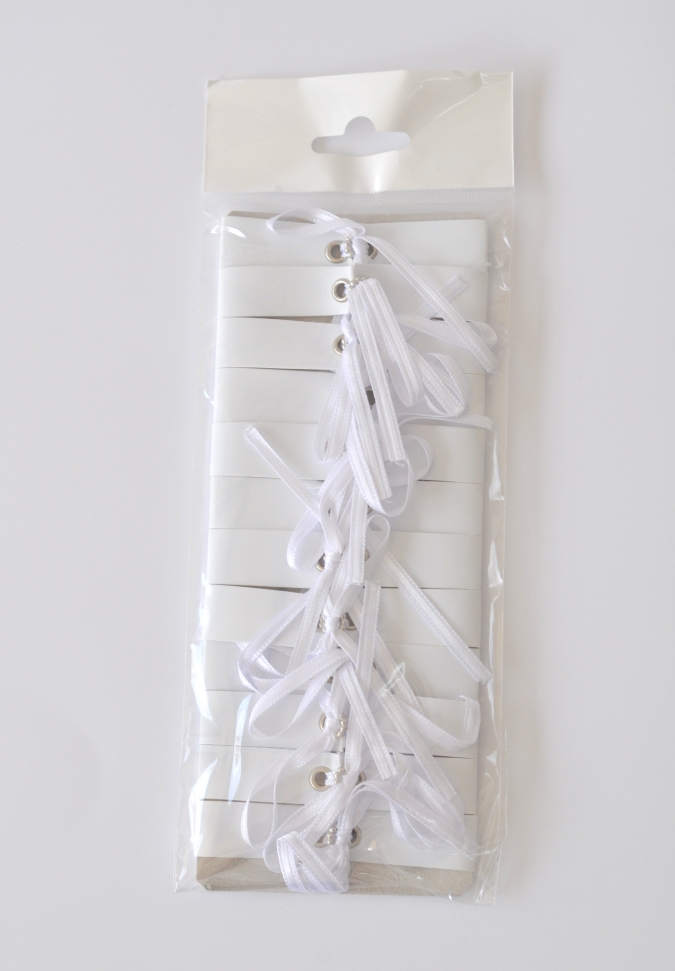 Сатенена гривна/лента за Моминско Парти "Bride" и "Team Bride", 12 бр. в опаковка, цвят бял, с розово злато блестящ надпис