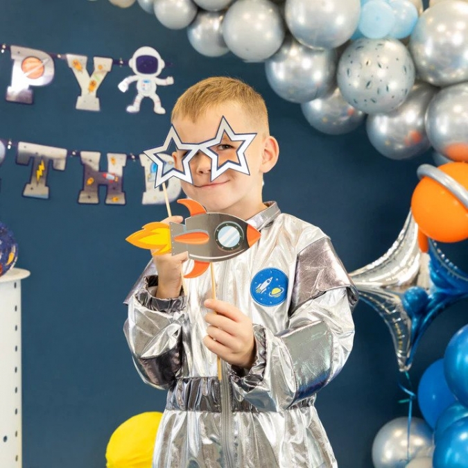 Пропсове за забавни снимки и декорация Космос, космонавт, ракета, 12 бр. в опаковка /Pp/