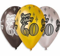 Комплект 6 бр. балони металик с печат 60 години Happy Birthday, микс цветове Gemar /Gd/