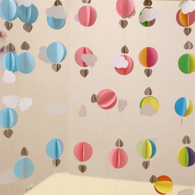 Висяща декорация - гирлянд от 3D топки в розов цвят, облачета и сърца, бебе момиче, 2,50 м. /Tr/