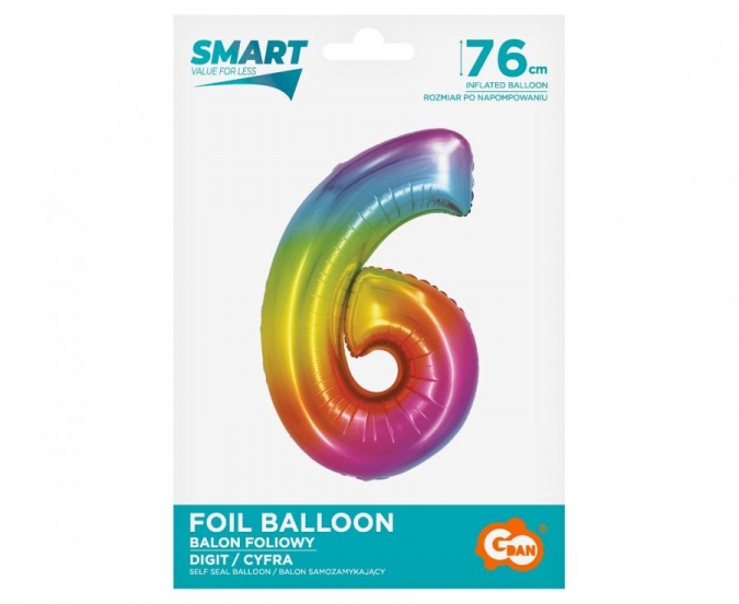 Фолиев балон цифра 6, цвят дъга 76 см /Gd/