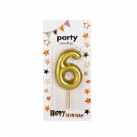 Свещичка металик цвят злато, цифра 6 /Km/