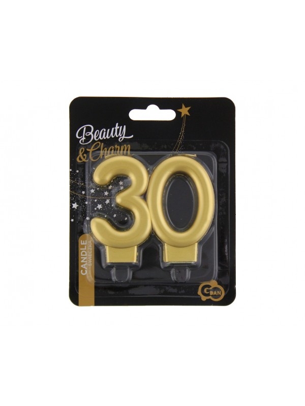 Свещичка за рожден ден, металик цвят злато, юбилей 30 години /Gd/