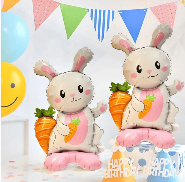 Фолиев стоящ балон Великденско зайче с морков, 58см /Ch/