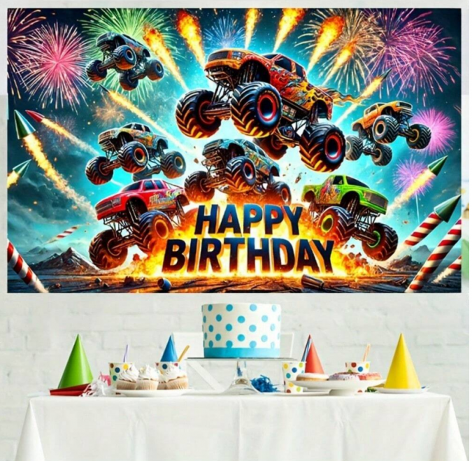 Винил за фон Monster Truck, Хот Уилс, размер 150х100см /Ch/