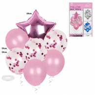 Комплект 7 броя фолиеви и латексови балони, цвят розов /Km/