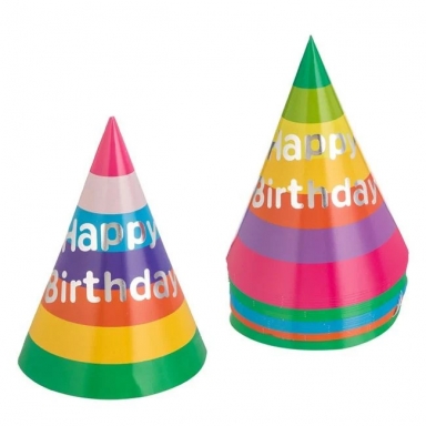 Парти шапки с фолиев надпис Happy Birthday, 20 бр. микс цветове /Mb/