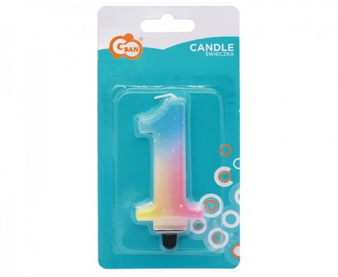 Свещичка цвят пастел дъга, цифра 1 /Gd/