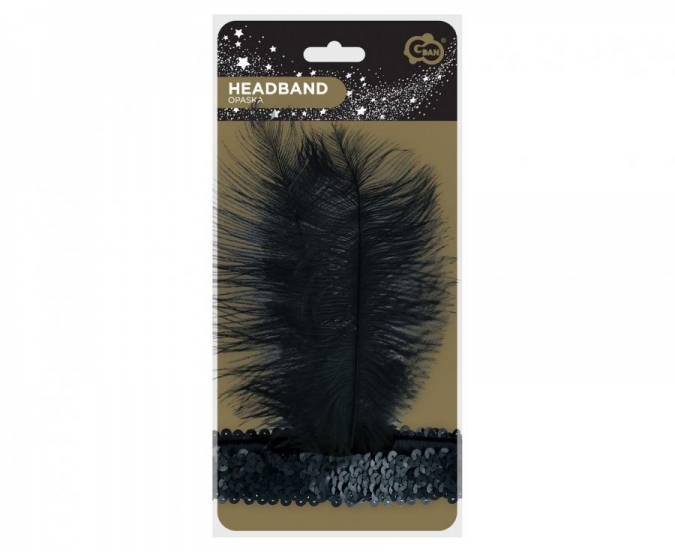 Черна лента за глава с пайети и пера, ретро, кабаре, стил Гетсби /Gd/