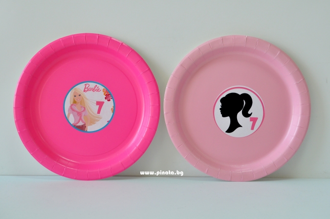 Персонализирана хартиена парти чинийка Барби, 6 бр. пакет