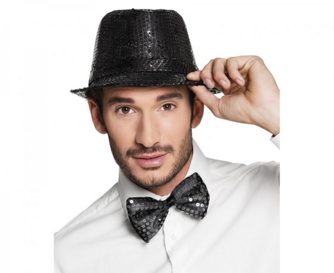 Черна стилна папионка с паети, кабаре стил /Gd/