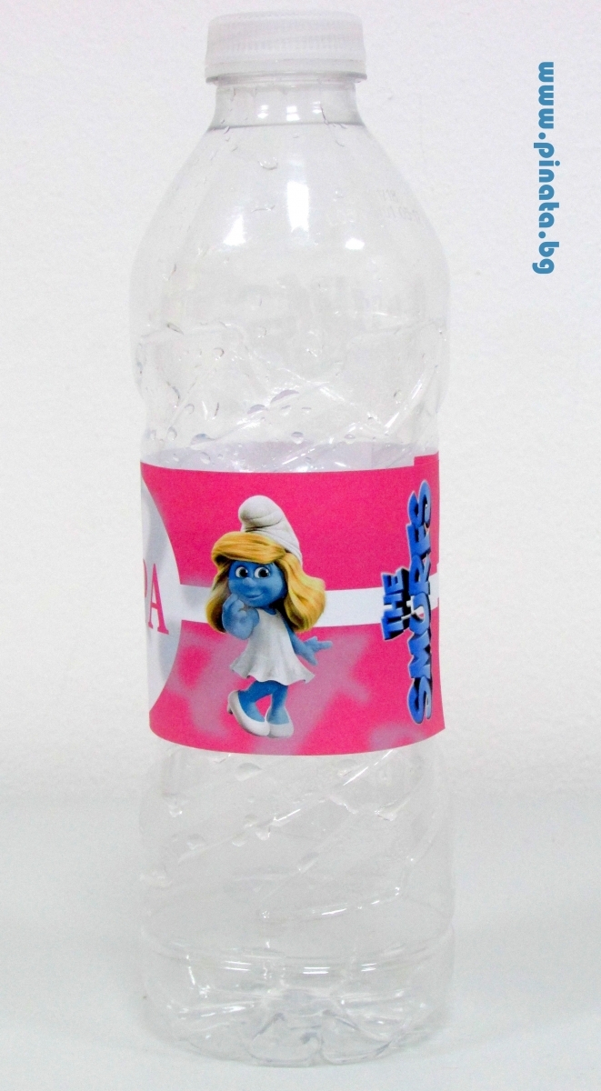 Персонализиран парти етикет за бутилка с вода Смърфовете, 5 бр. в пакет