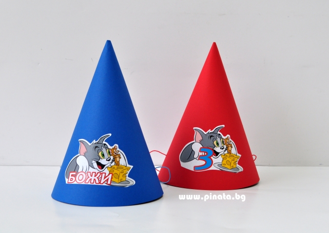 Персонализирана парти шапка Том и Джери, 3 бр. в пакет