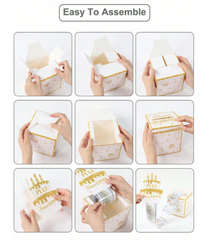 Кутия за подарък за рожден ден с изненада - пари, в бяло и златно /Ch/