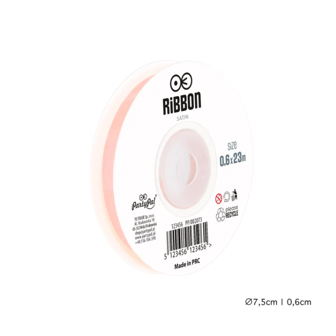 Сатенена лента, цвят бебешко розов, 0,6х23м /Pp/