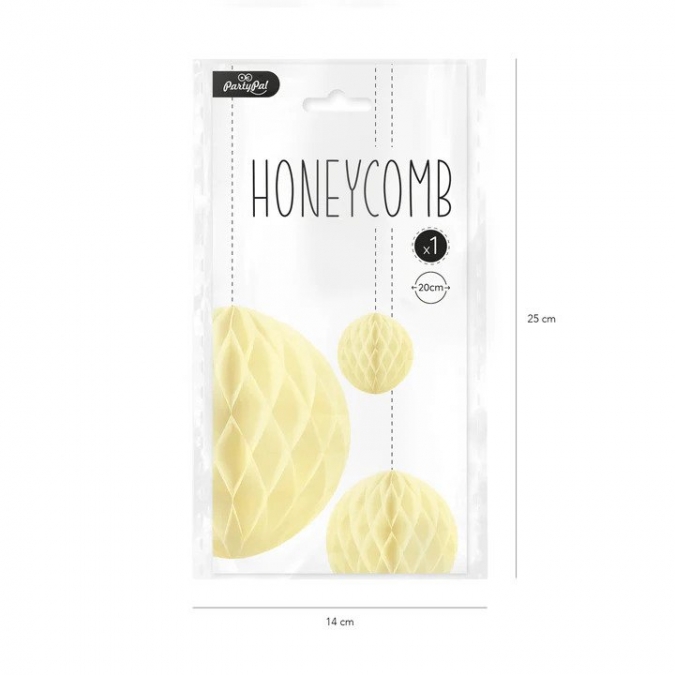 Висяща декорация - топка тип пчелна пита, ф 20 см, цвят екрю, шампанско  /Pp/